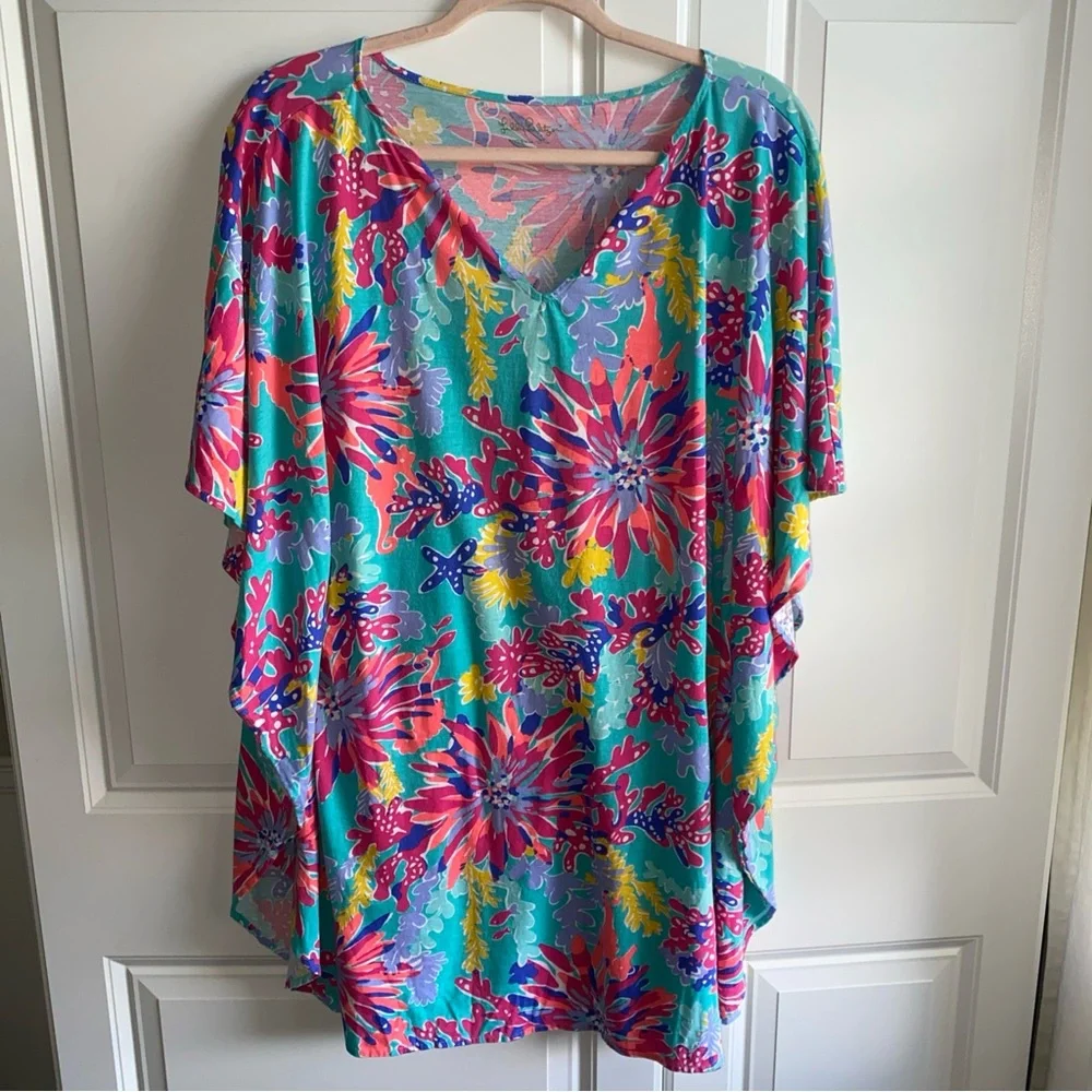 Lilly Pulitzer XS‎ Swimsuit Coverup Poncho Floral Pima Cotton